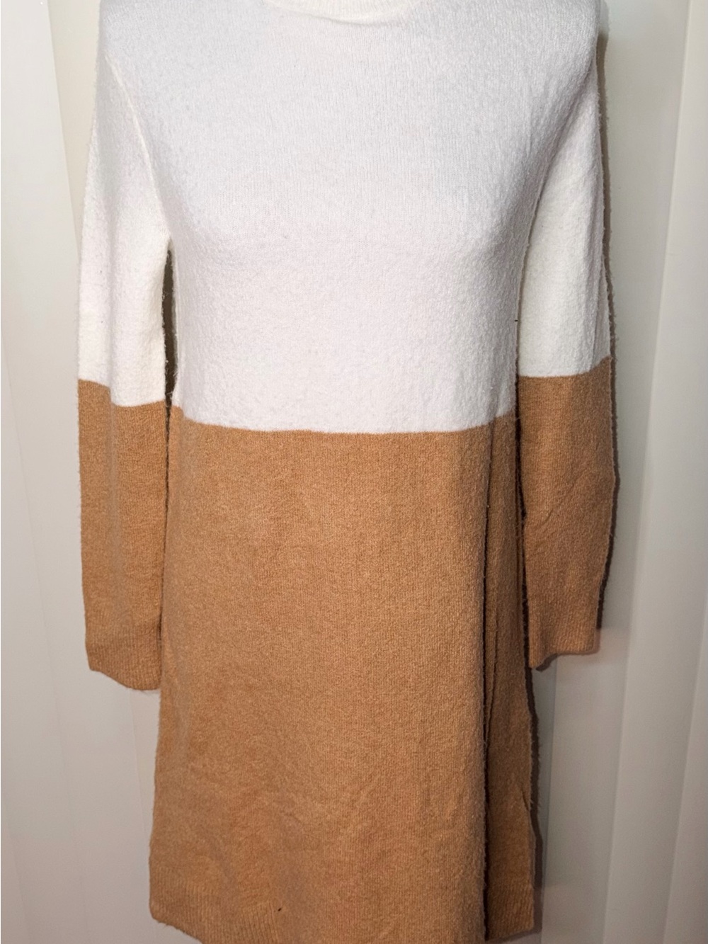 J. Crew Factory Cream Tan Colorblock Turtleneck Sweater Dress Sz Extra Small EUC